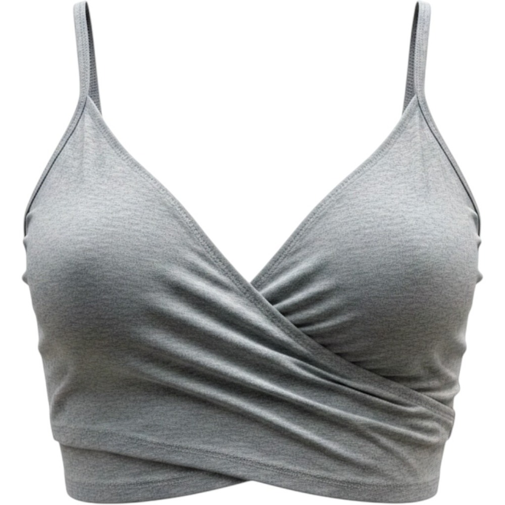 Gray Surplice V-Neck Crop Top Camisole Spaghetti Strap Cotton Blend Small